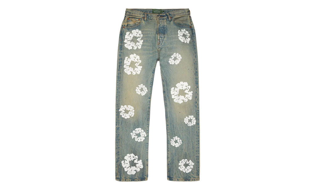 Straight Cotton Wreath Denim Pant Dirty Wash "Blue" DT600