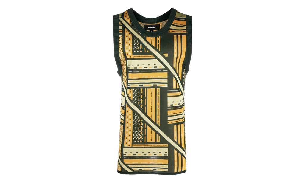 Kalonji Knit Vest "Green / Yellow" M AHLU KN007 SS23 YA03 GR