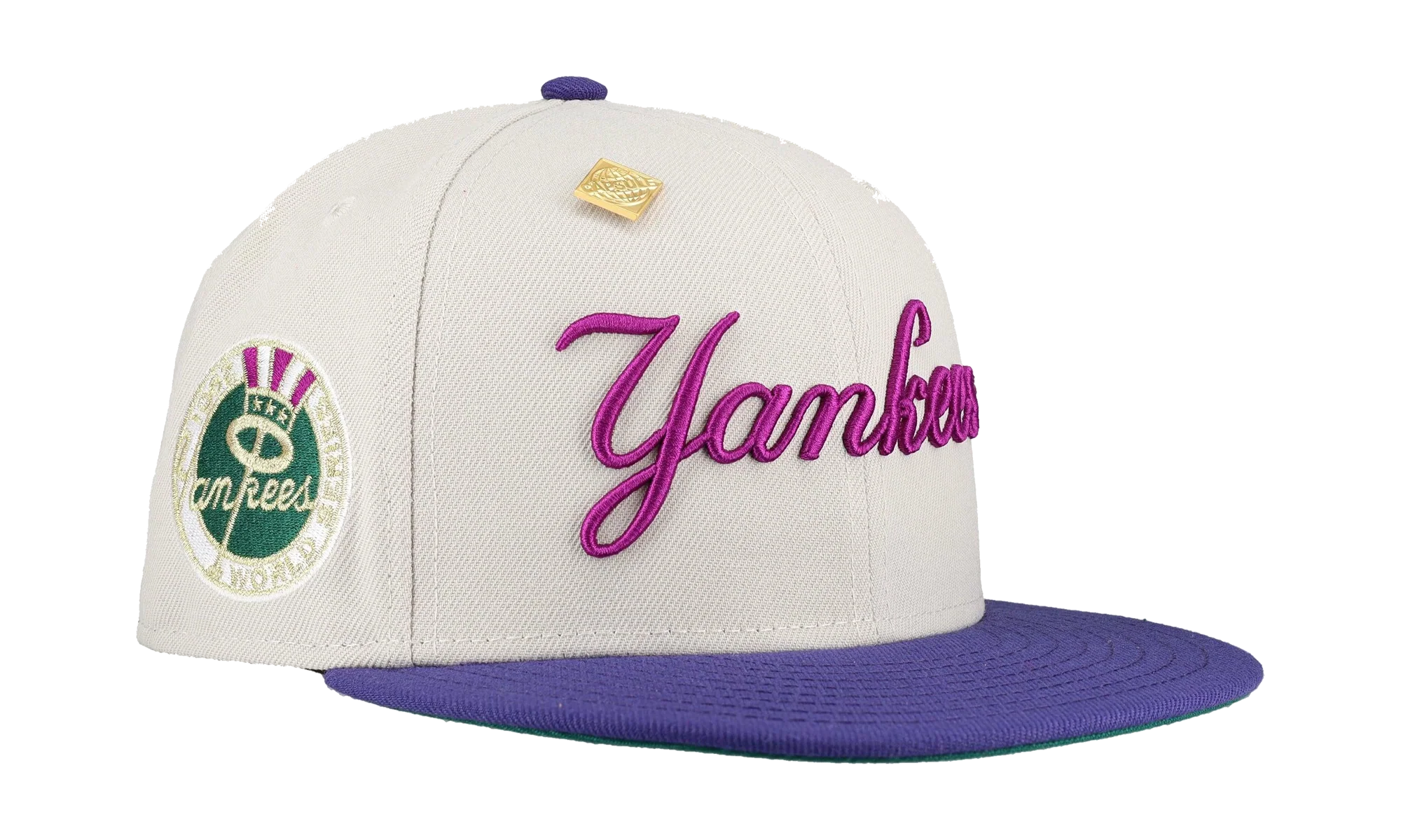 59FIFTY New York Yankees 1962 World Series Patch Fitted Hat "Stone / Purple / Pink" NE338