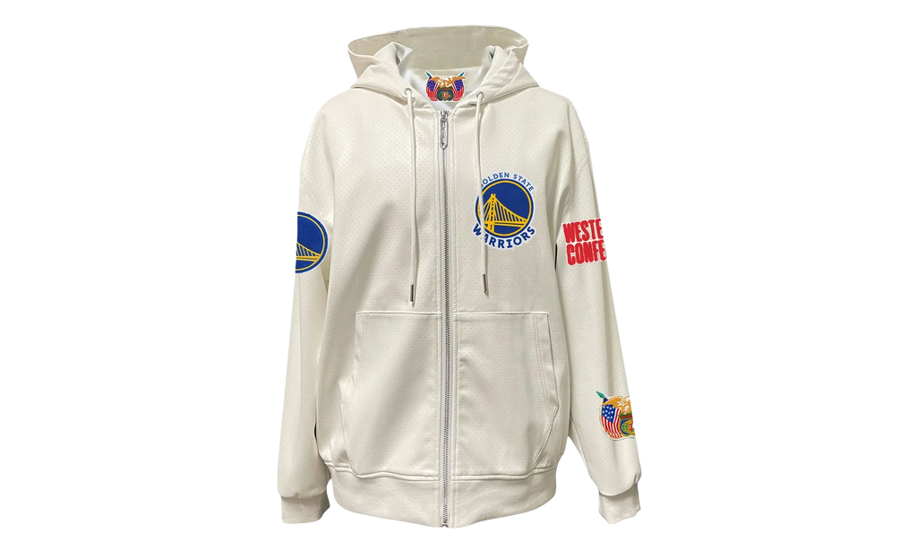 Lightweight Vegan Zip-Up Hooded Jacket "Golden State Warriors" NBA 147WHT WAR
