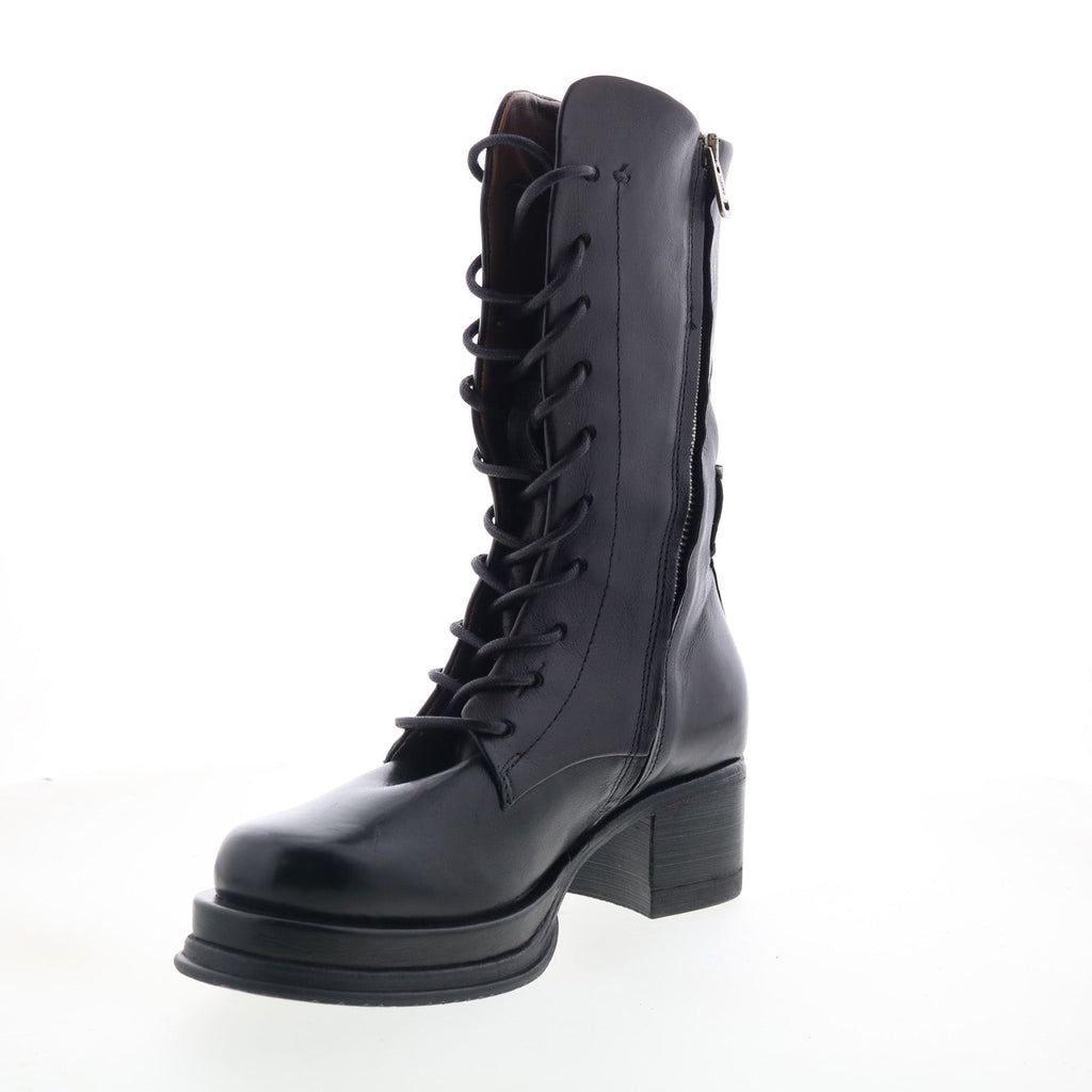 Caden Womens Black Leather Lace Up Casual Dress Boots