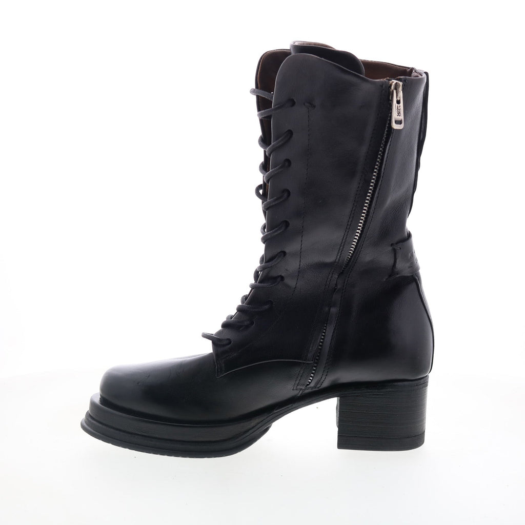 Caden Womens Black Leather Lace Up Casual Dress Boots