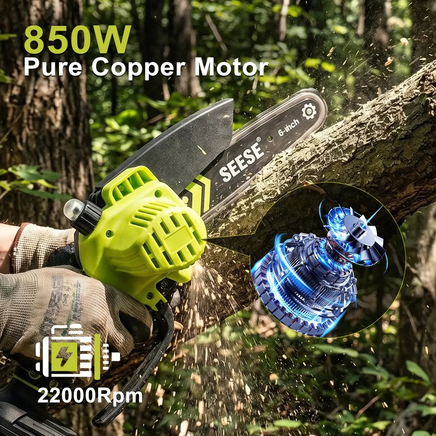 6-Inch Brushless Mini Chainsaw Cordless with Auto Oiling & 2000mAh Battery