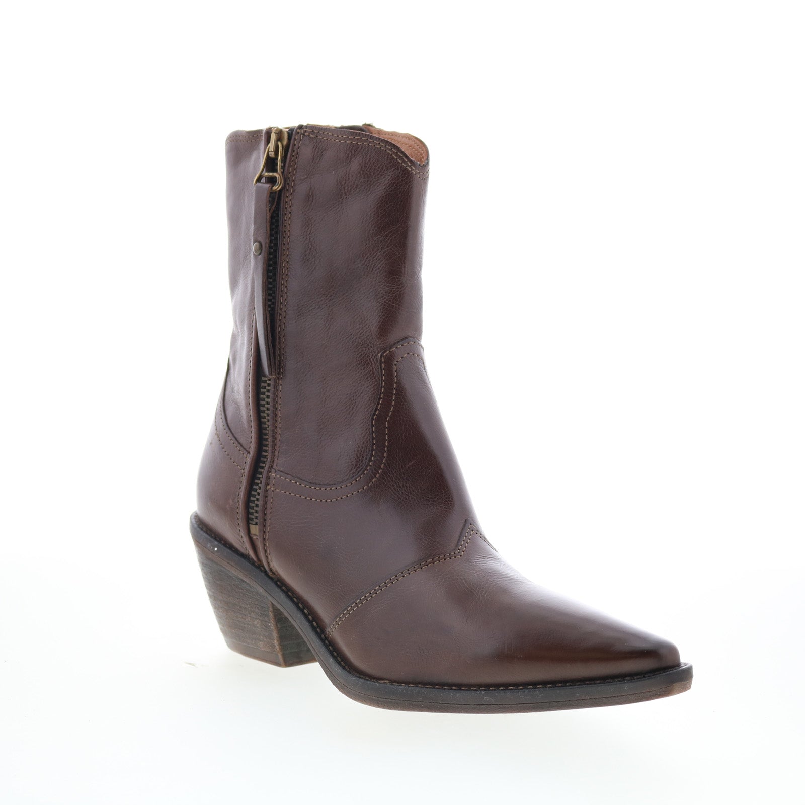 Charlie Womens Brown Leather Zipper Ankle & Booties Boots