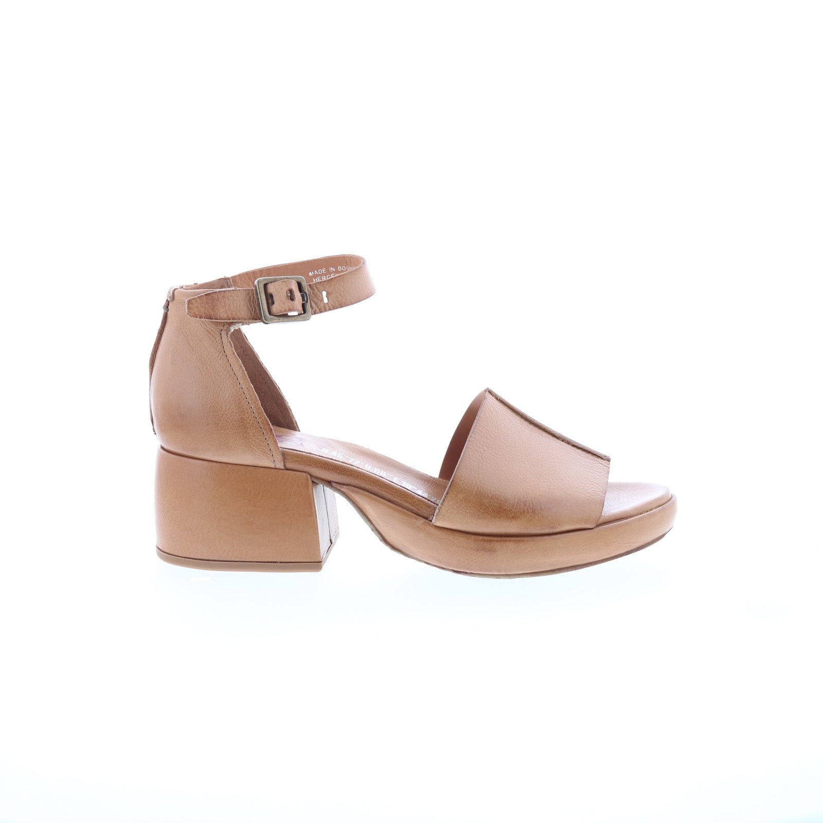Crue Womens Brown Leather Hook & Loop Heeled Sandals Shoes