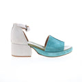 Crue Womens Blue Leather Hook & Loop Heeled Sandals Shoes