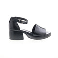 Crue Womens Black Leather Hook & Loop Heeled Sandals Shoes