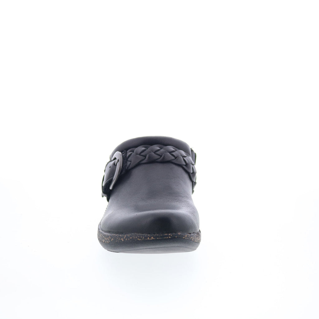 Aetrex Libby DM200 Womens Black Leather Slip On Clogs Flats Shoes
