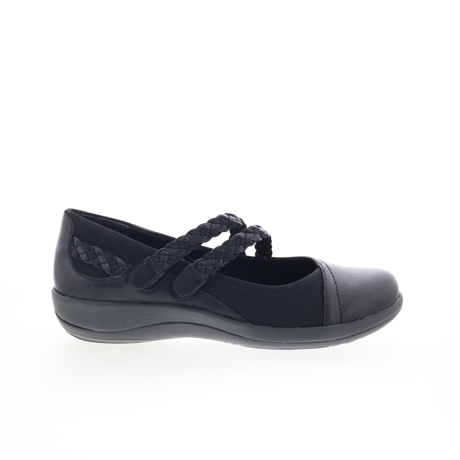 Aetrex Annie DM450 Womens Black Wide Leather Strap Mary Jane Flats Shoes