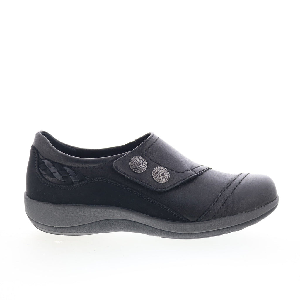 Aetrex Karina DM500 Womens Black Leather Strap Lifestyle Sneakers Shoes