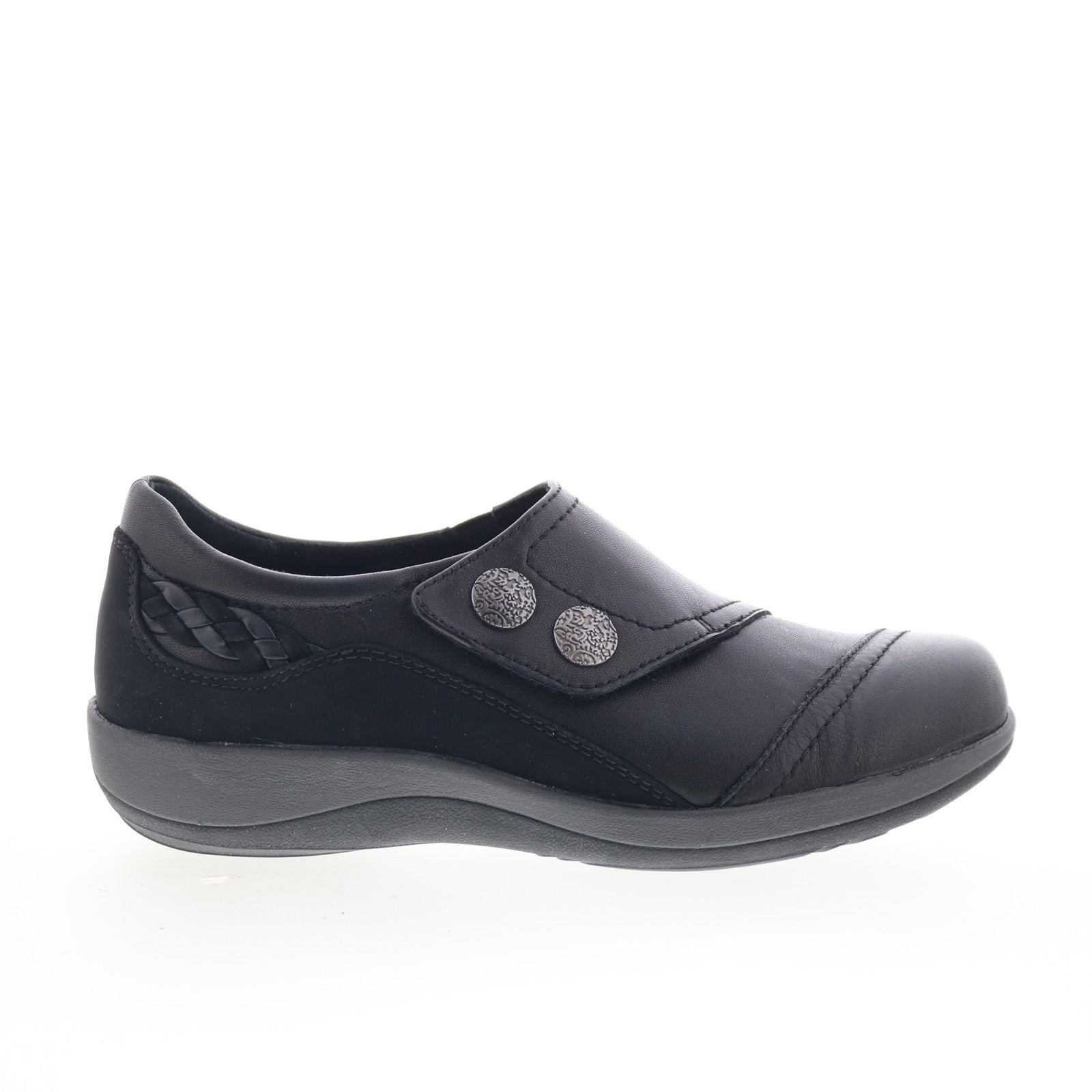 Aetrex Karina DM500 Womens Black Leather Strap Lifestyle Sneakers Shoes