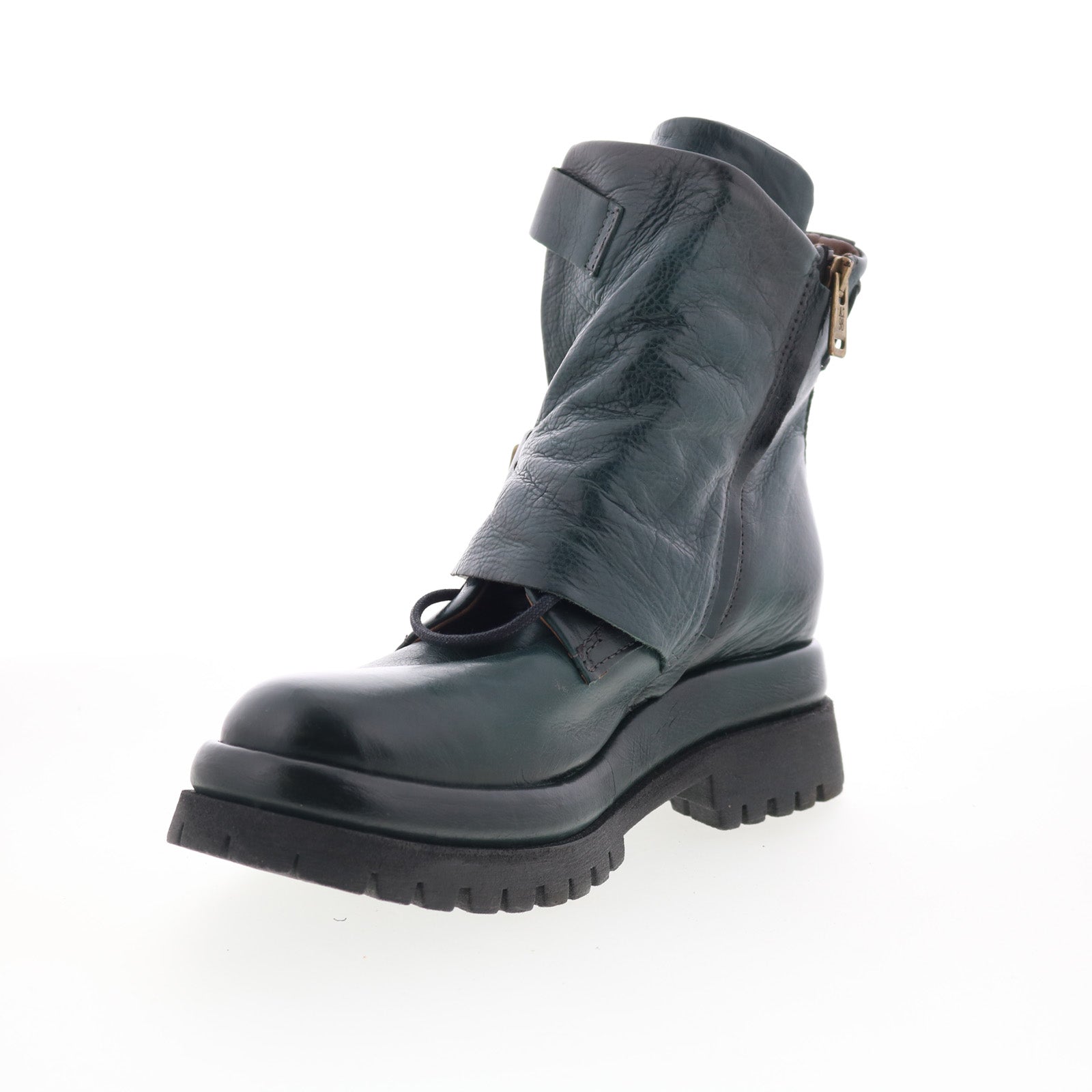 Drakie Womens Green Leather Zipper Casual Dress Boots