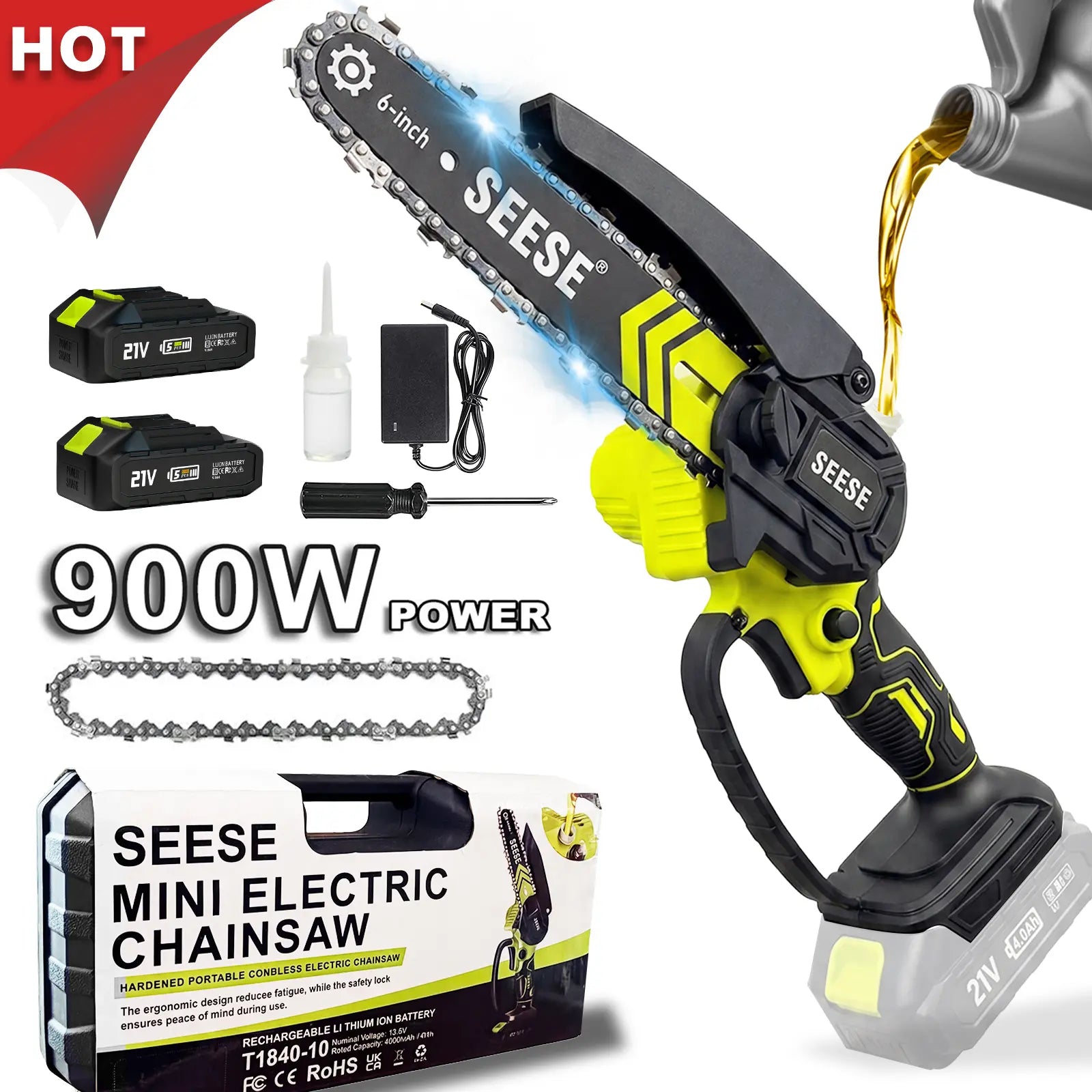 6" Brushless Mini Chainsaw with Auto Oiling, Cordless Electric Chain Saw, 2000mAh Battery