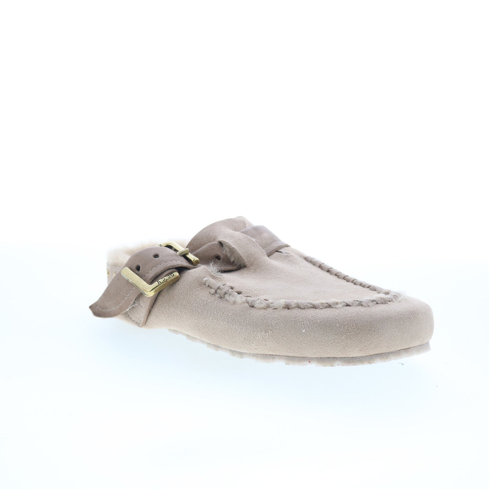 Emmett Womens Beige Suede Hook & Loop Clog Flats Shoes