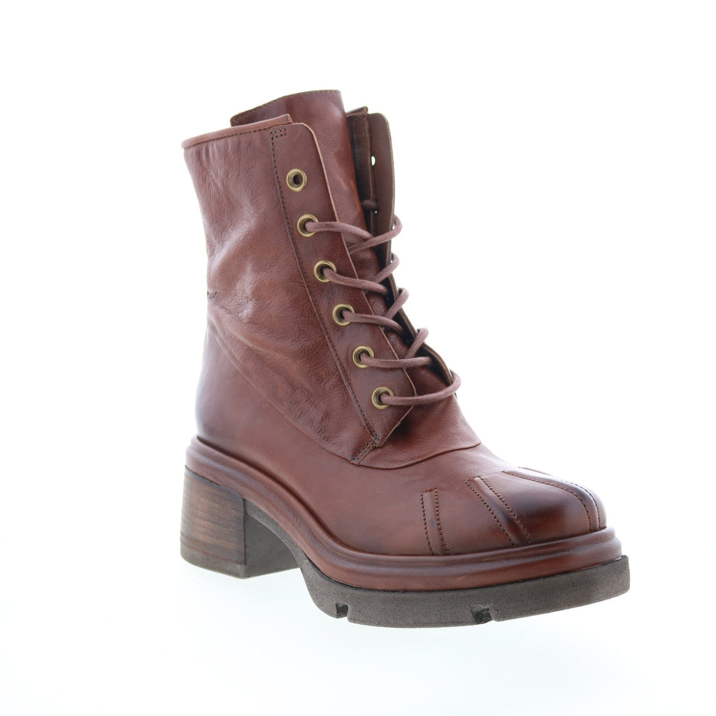 Everett Womens Brown Leather Lace Up Casual Dress Boots