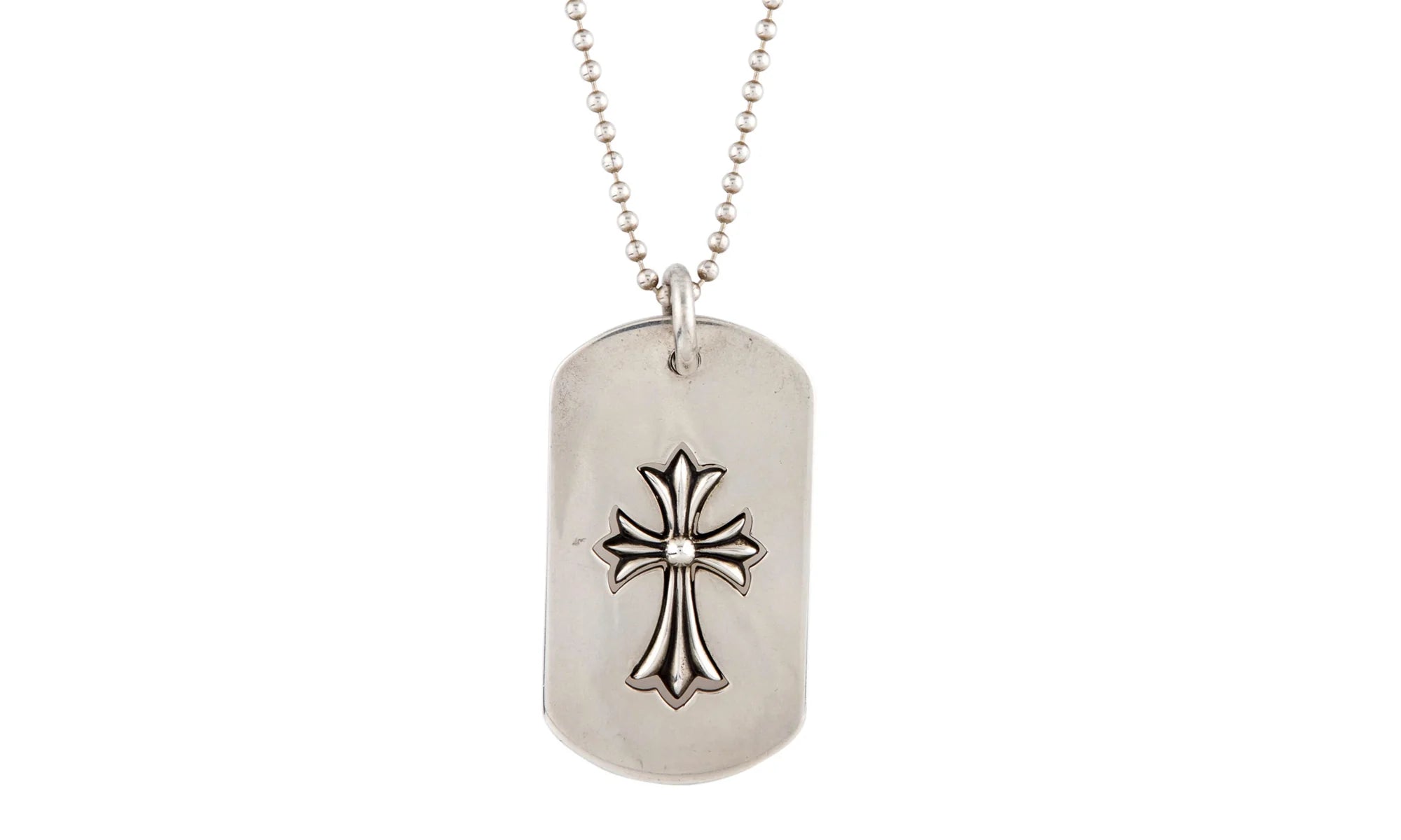 Cutout Covered Cross Dog Tag Pendant Necklace "Silver" CHRM0694