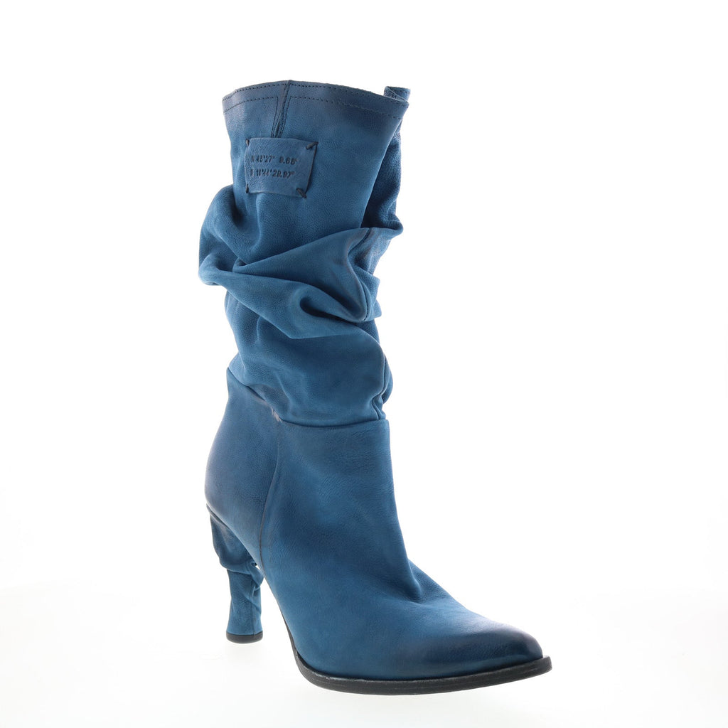 Faron Womens Blue Leather Zipper Casual Dress Boots