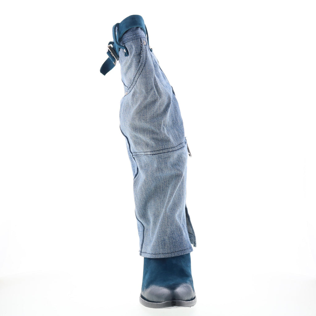 Favro Womens Blue Canvas Zipper Knee High Boots