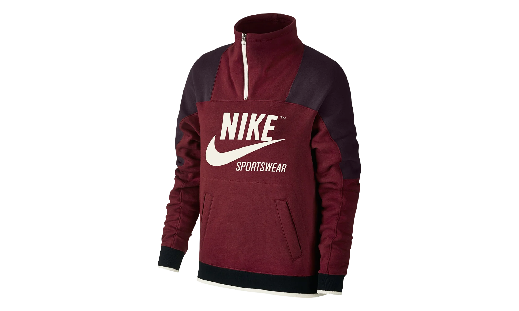 Sportswear Archive Half Zip Pullover Hoodie WMNS "Burgundy / Black" 855701 677