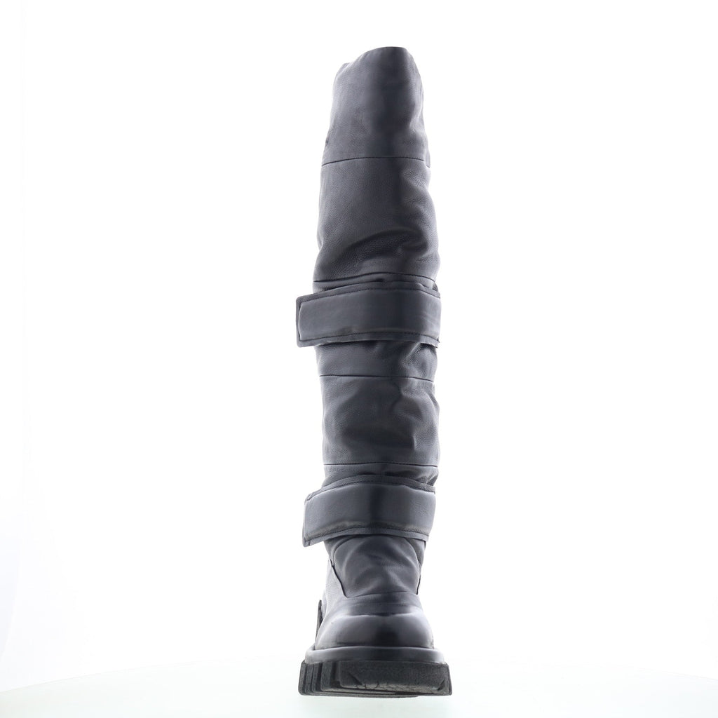 Halpert Womens Black Leather Zipper Knee High Boots