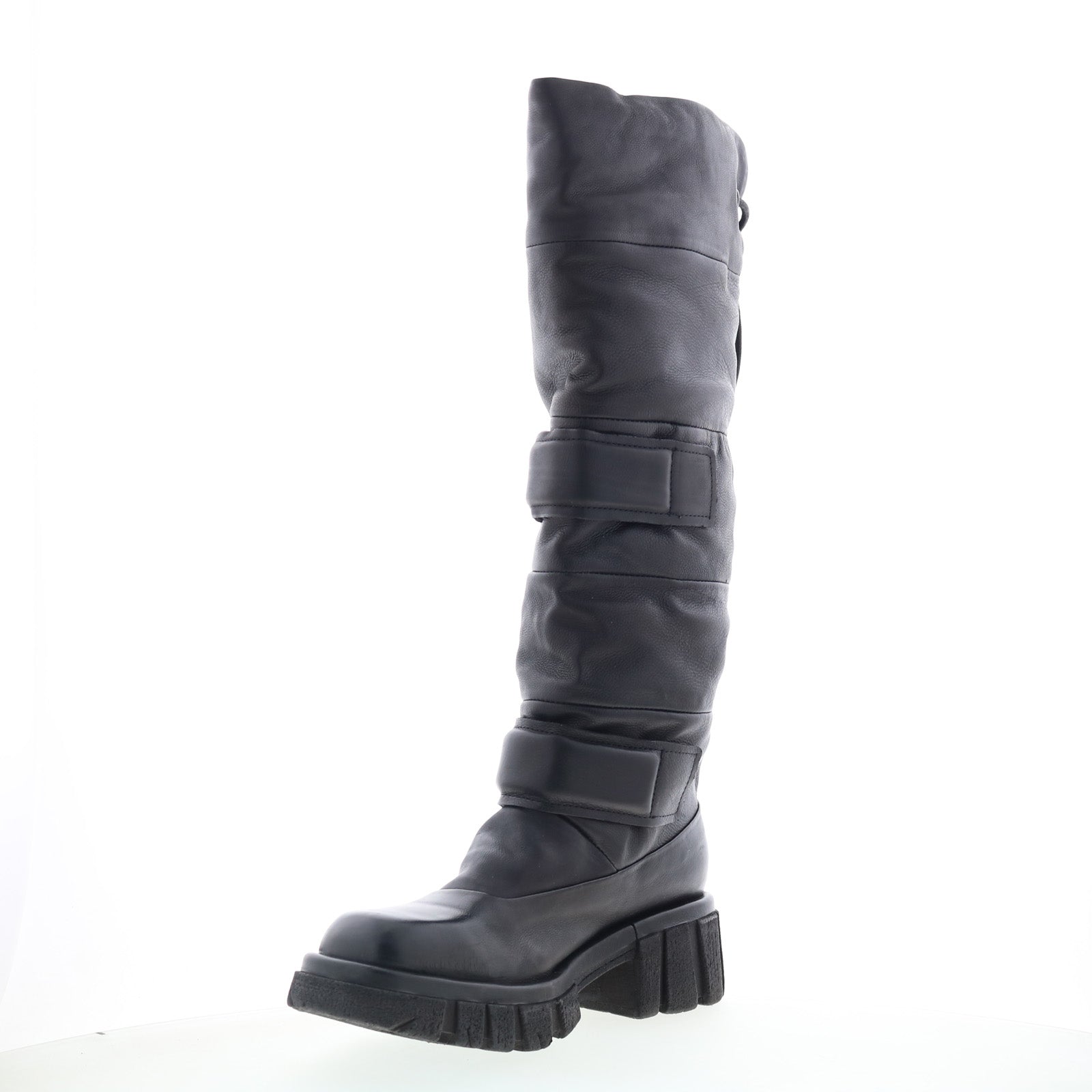 Halpert Womens Black Leather Zipper Knee High Boots