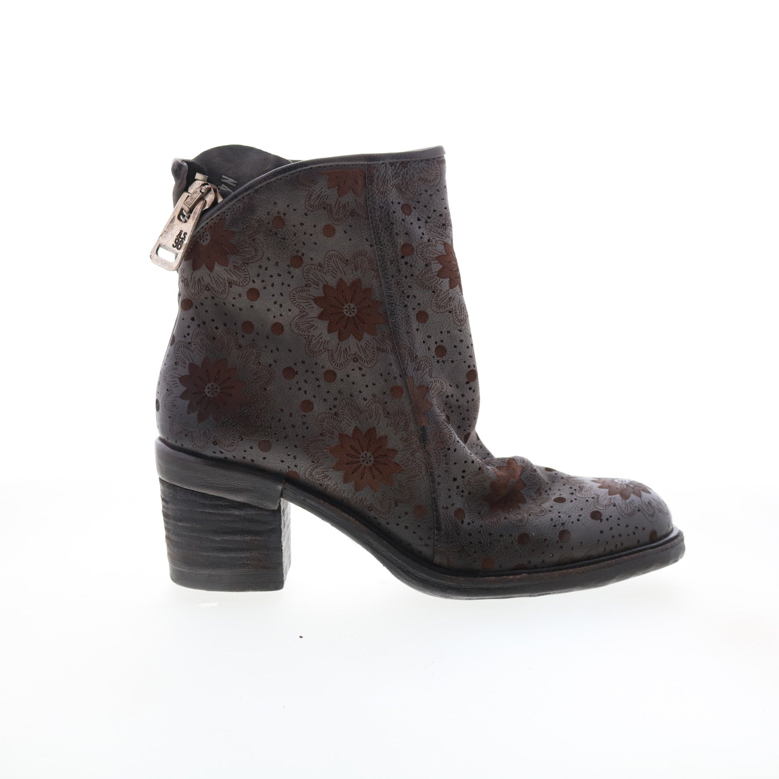 Jase Floral Womens Gray Leather Zipper Casual Dress Boots