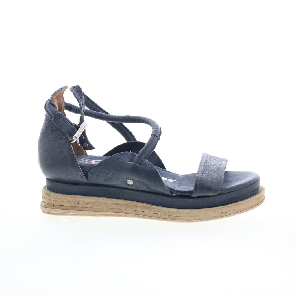 Laike Womens Black Leather Hook & Loop Platform Sandals Shoes
