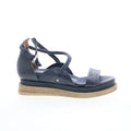 Laike Womens Black Leather Hook & Loop Platform Sandals Shoes
