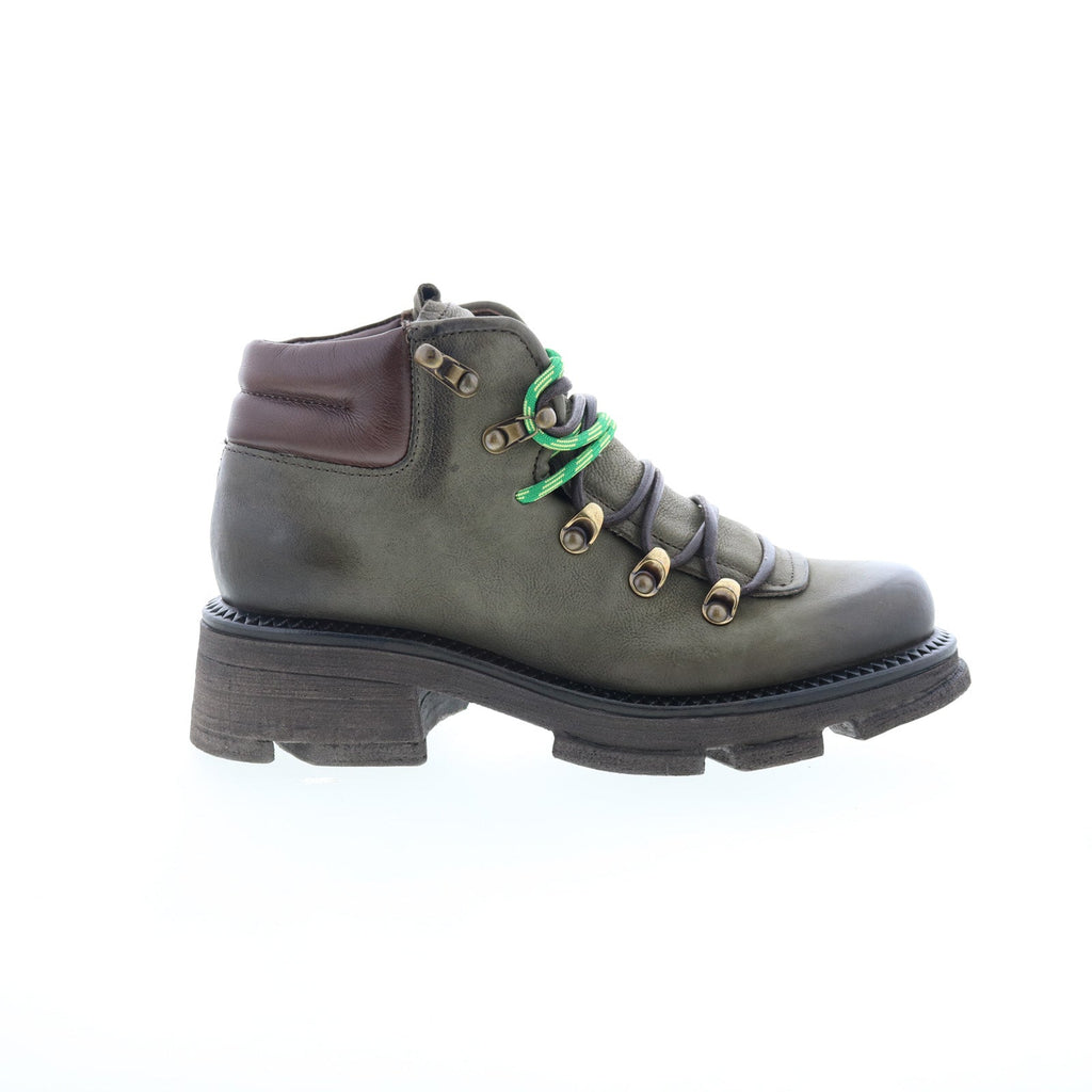 Langan Womens Green Leather Lace Up Lifestyle Boots
