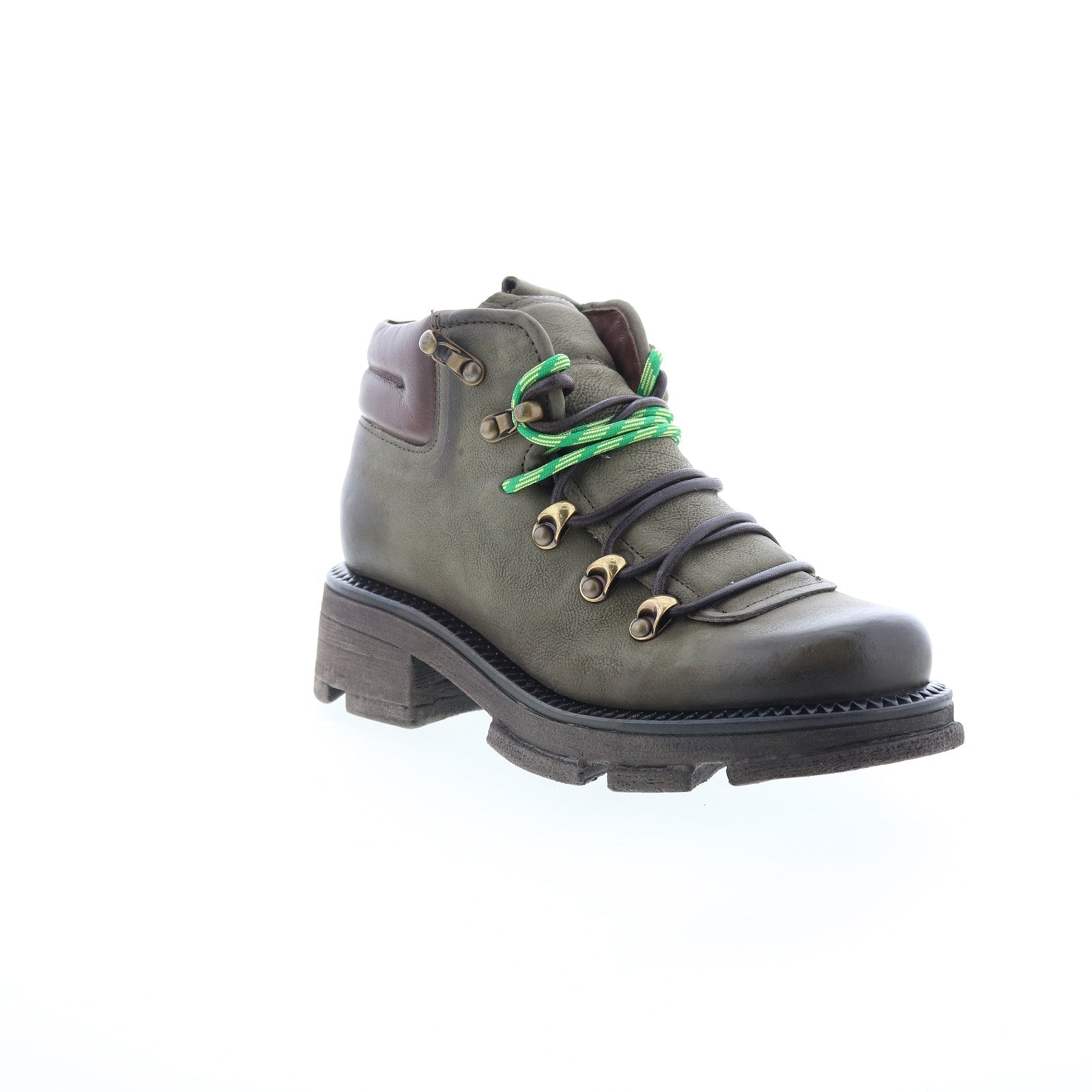 Langan Womens Green Leather Lace Up Lifestyle Boots