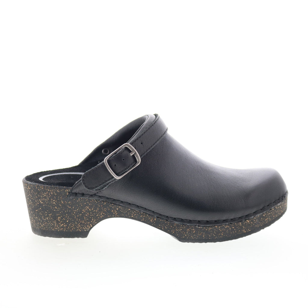 Aetrex Beckie LC200W Womens Black Leather Hook & Loop Heeled Sandals Shoes