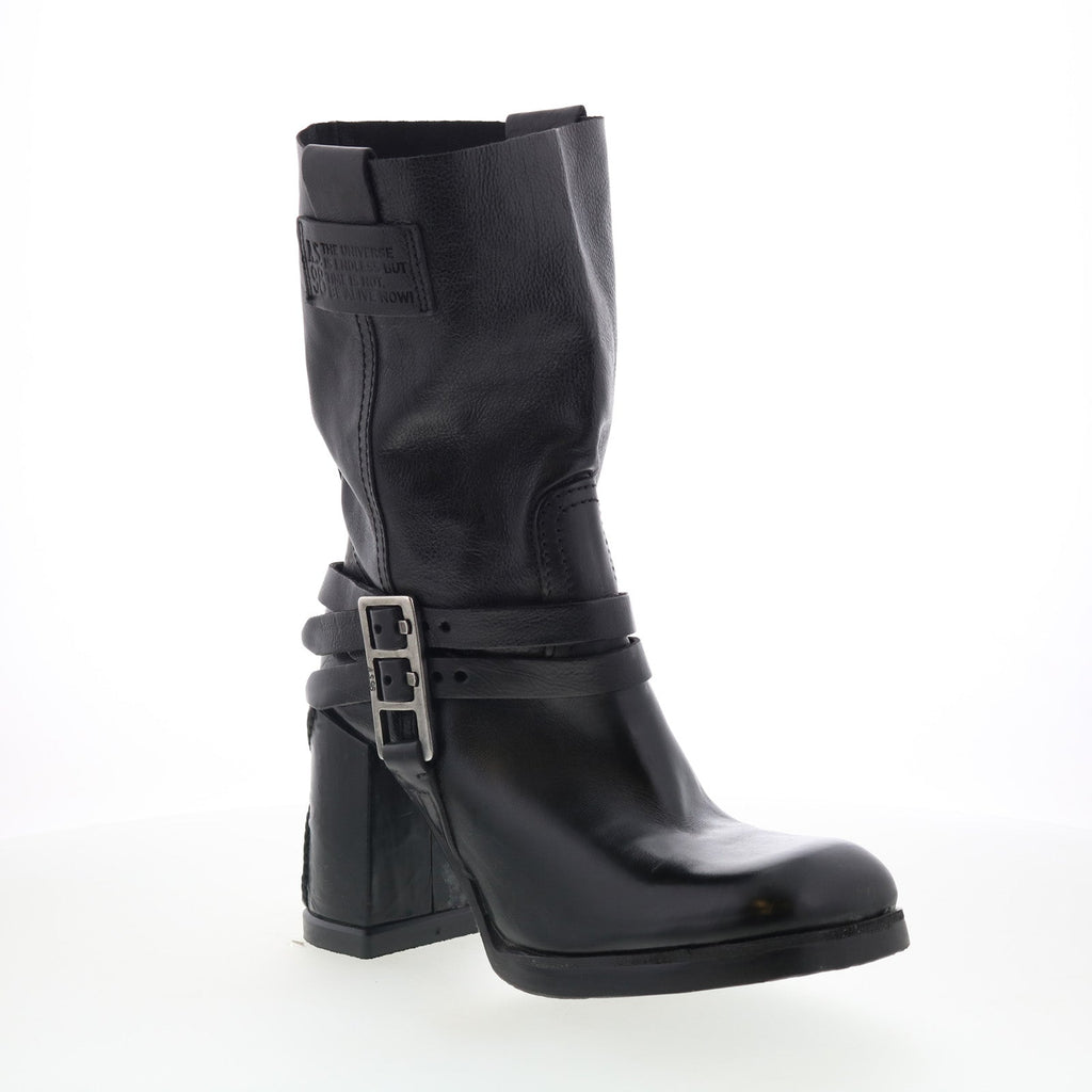 Lil Womens Black Leather Slip On Casual Dress Boots