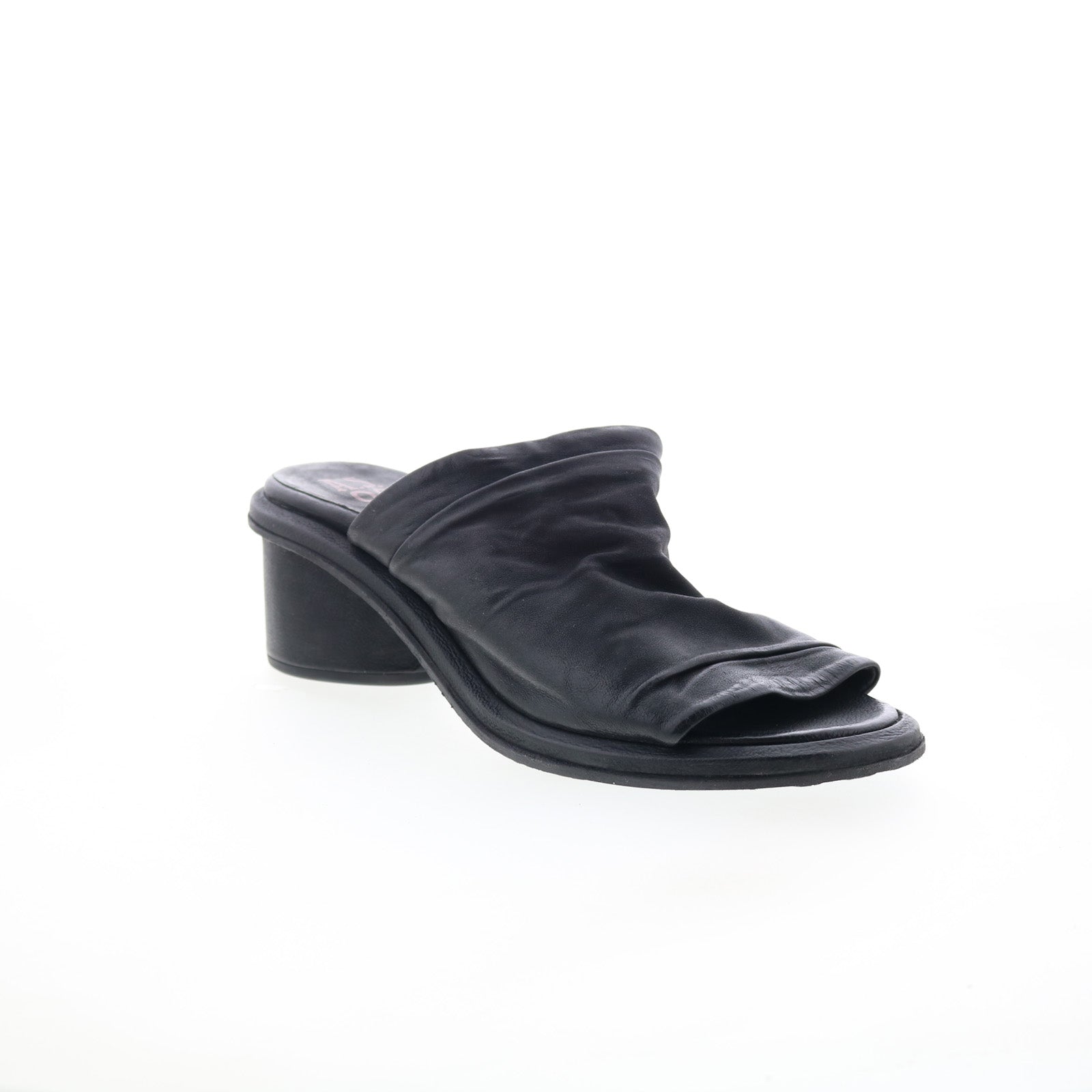 Lior Womens Black Leather Slip On Heeled Sandals Shoes