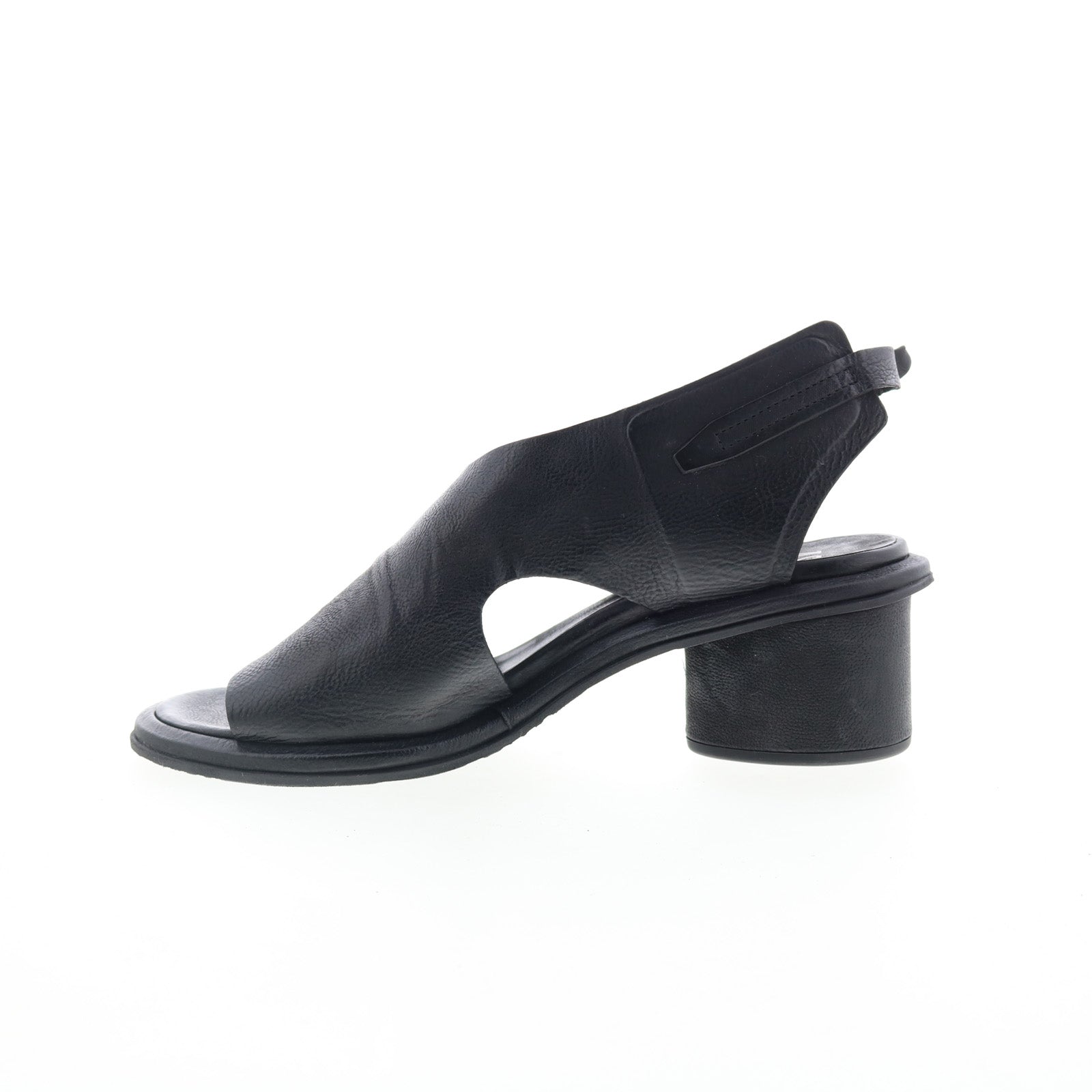 Lucca Womens Black Leather Hook & Loop Heeled Sandals Shoes