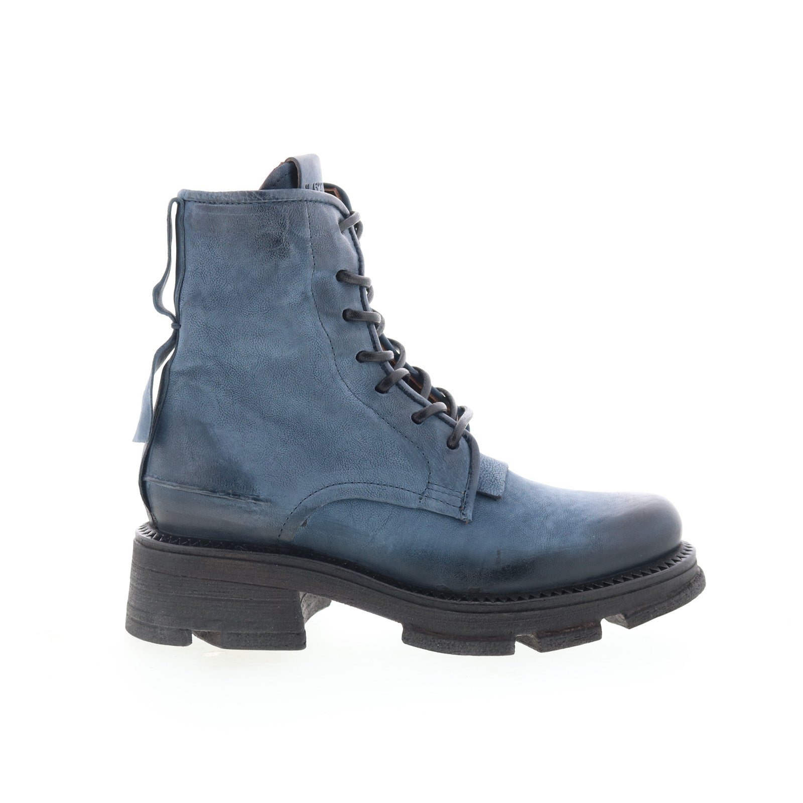 Lukie Womens Blue Leather Lace Up Casual Dress Boots