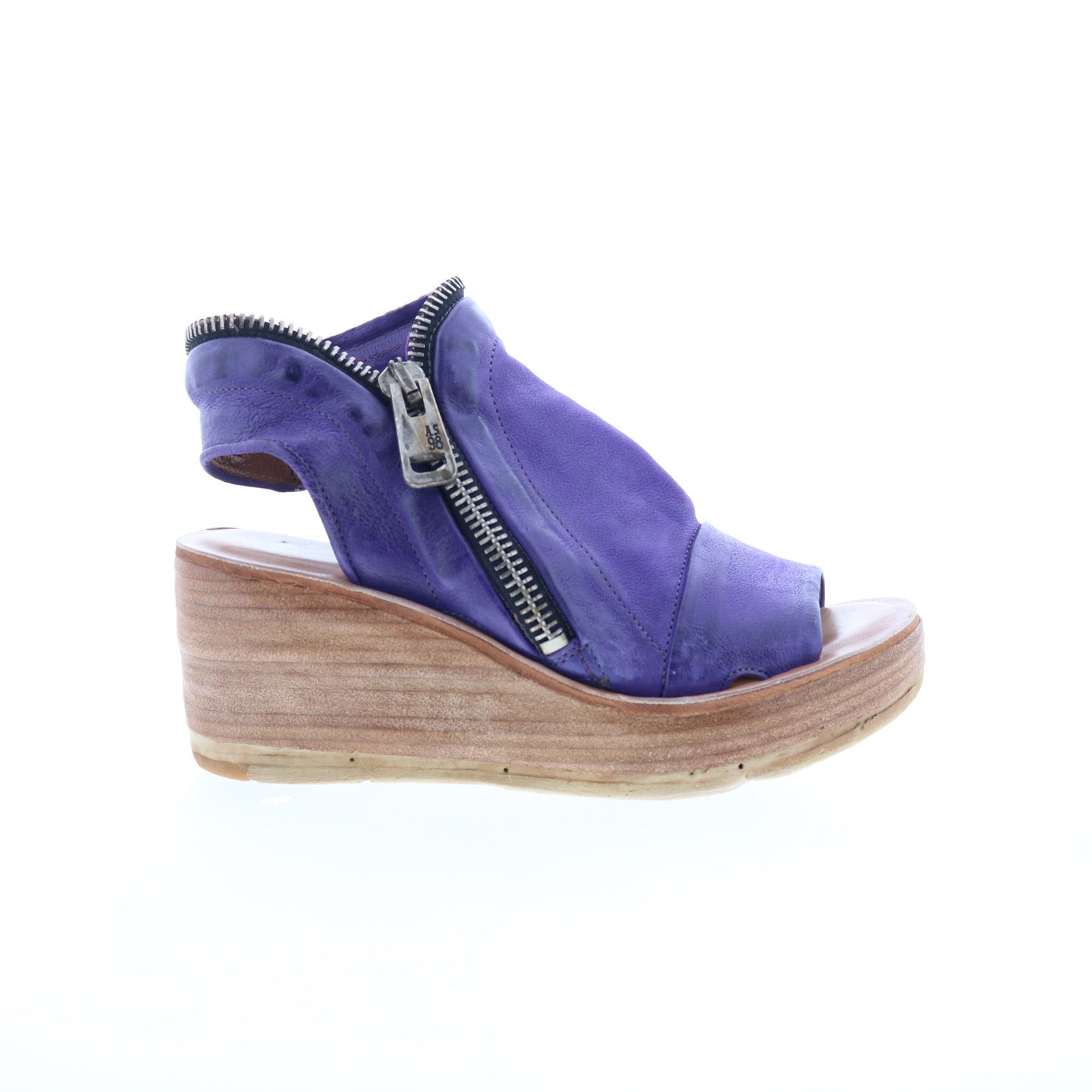 Naylor Womens Purple Leather Zipper Wedges Sandals Shoes