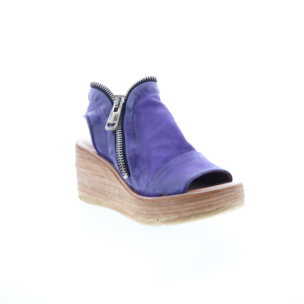 Naylor Womens Purple Leather Zipper Wedges Sandals Shoes