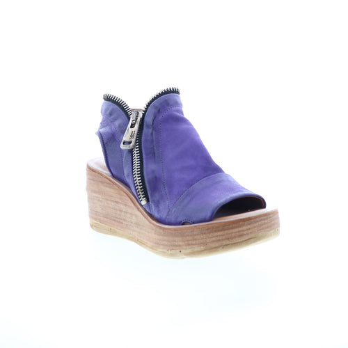Naylor Womens Purple Leather Zipper Wedges Sandals Shoes
