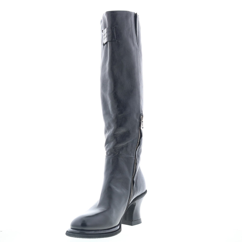 Nettie Womens Black Leather Zipper Knee High Boots
