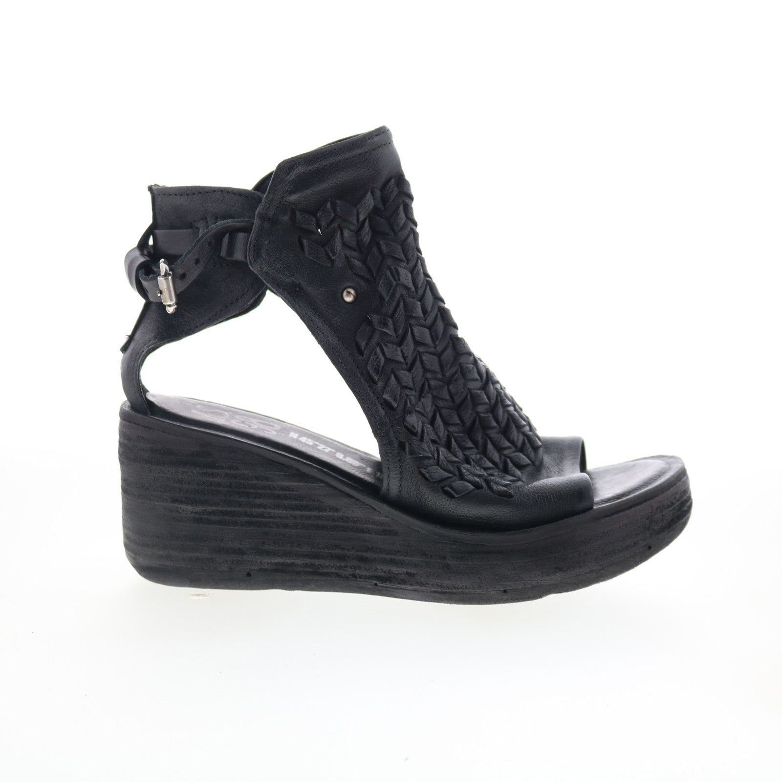 Newbury Womens Black Leather Hook & Loop Wedges Sandals Shoes