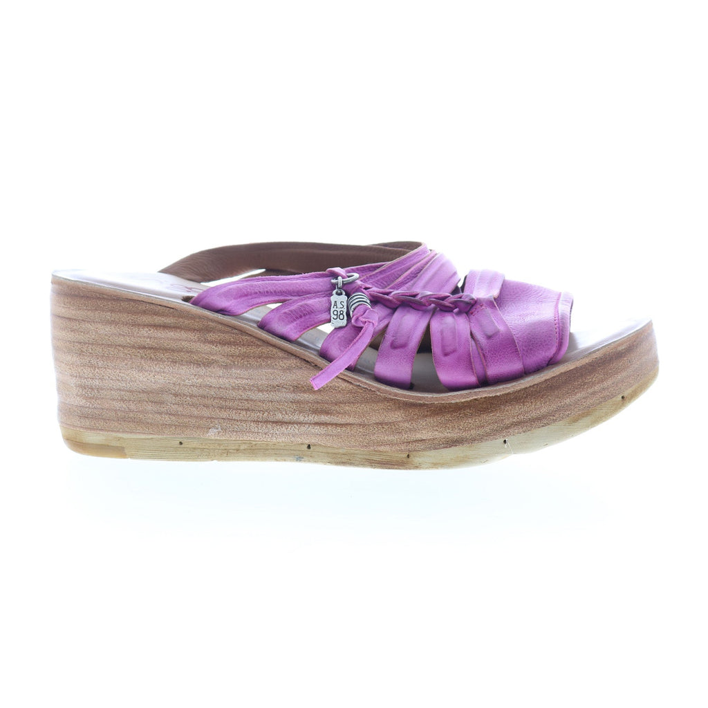 Nicolls Womens Purple Leather Slip On Wedges Sandals Shoes