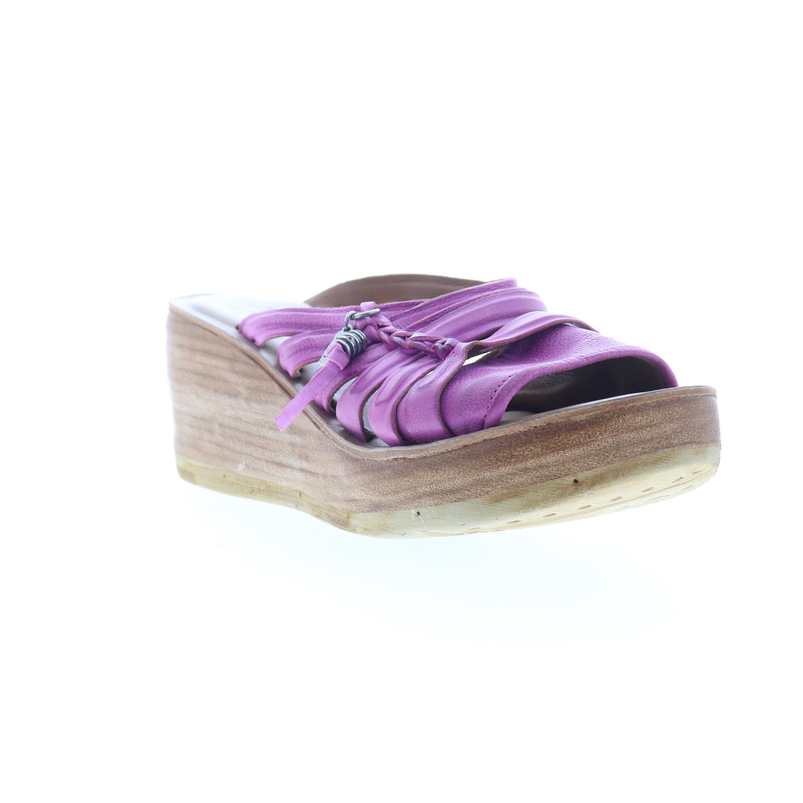 Nicolls Womens Purple Leather Slip On Wedges Sandals Shoes