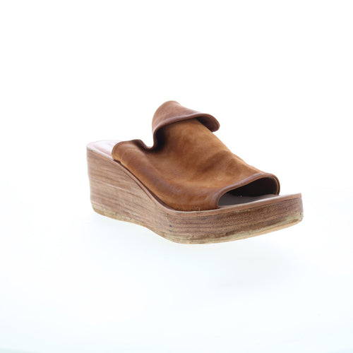 Niels Womens Brown Leather Slip On Wedges Sandals Shoes