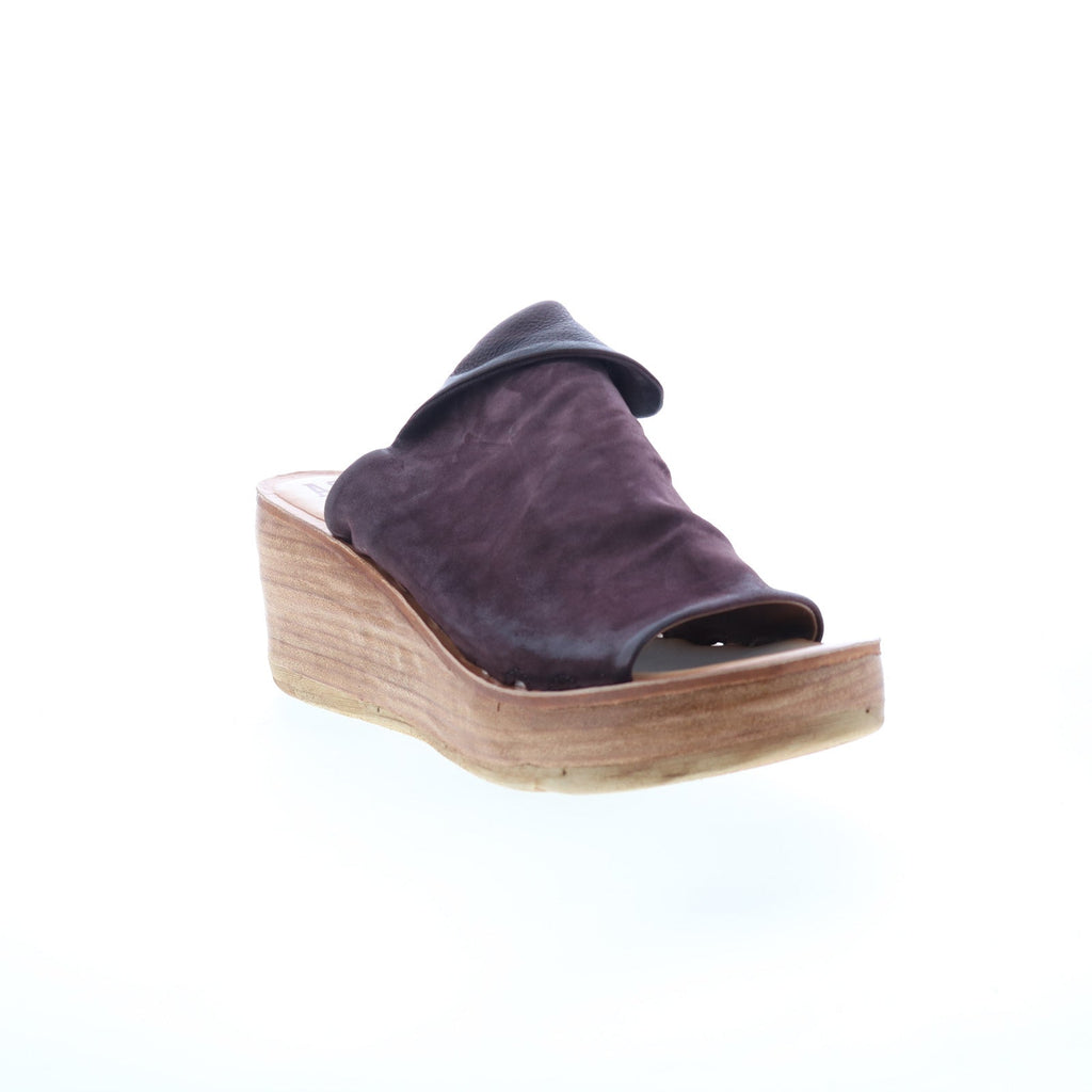 Niels Womens Burgundy Leather Slip On Wedges Sandals Shoes