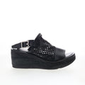 Normie Womens Black Leather Hook & Loop Wedges Sandals Shoes