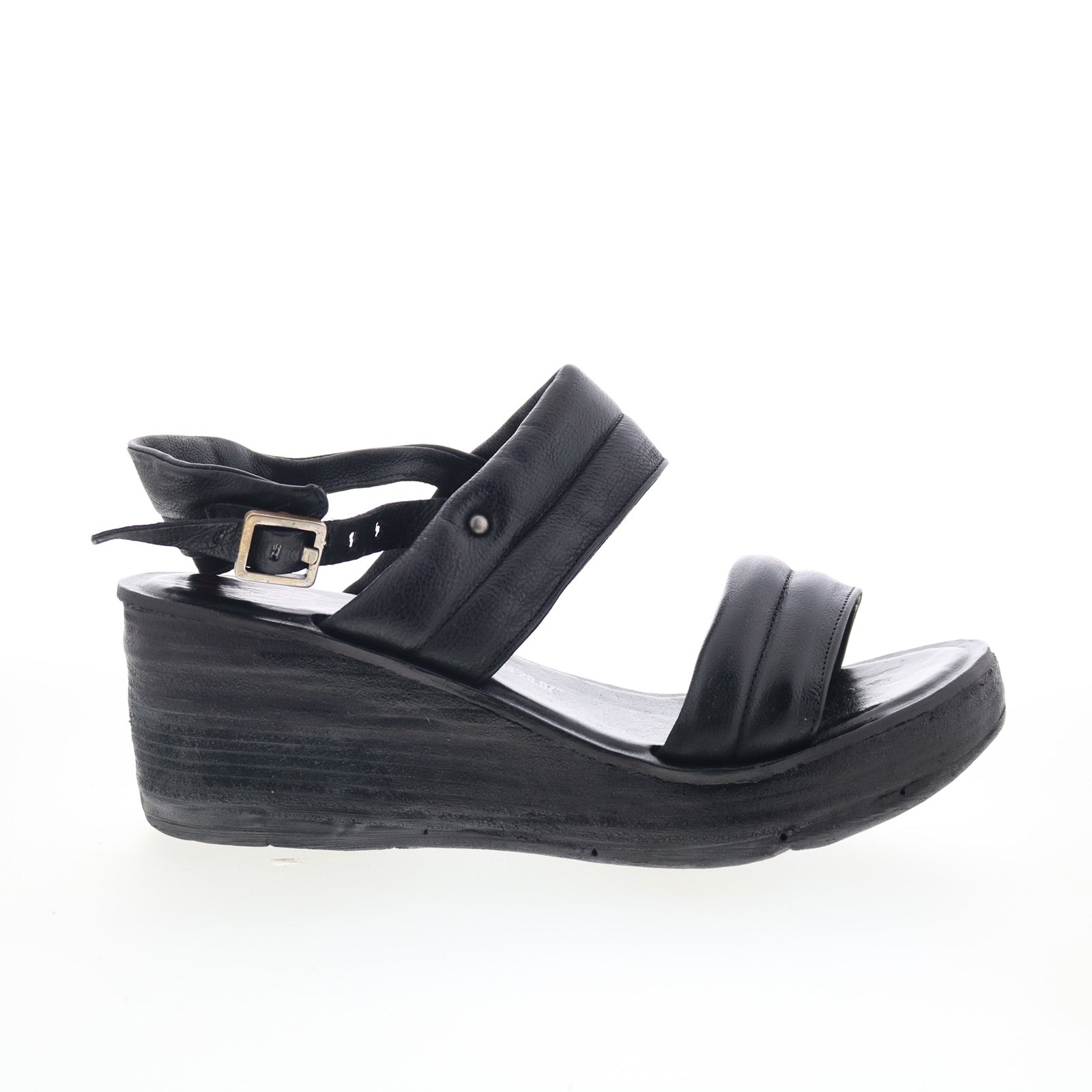 Norward Womens Black Leather Hook & Loop Wedges Sandals Shoes