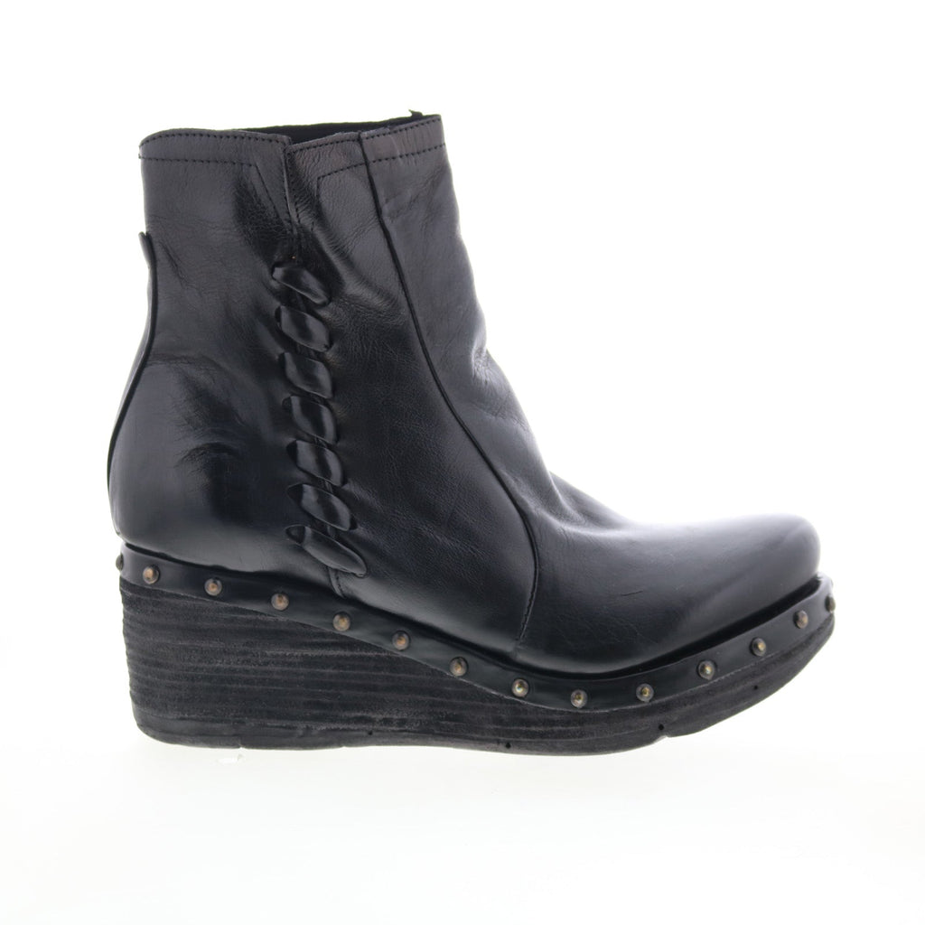 Placid Womens Black Leather Zipper Ankle & Booties Boots