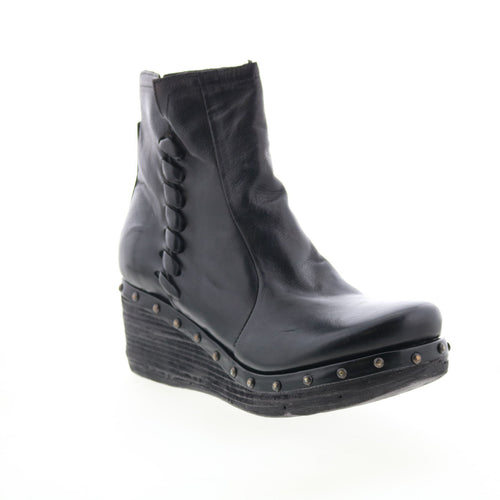 Placid Womens Black Leather Zipper Ankle & Booties Boots