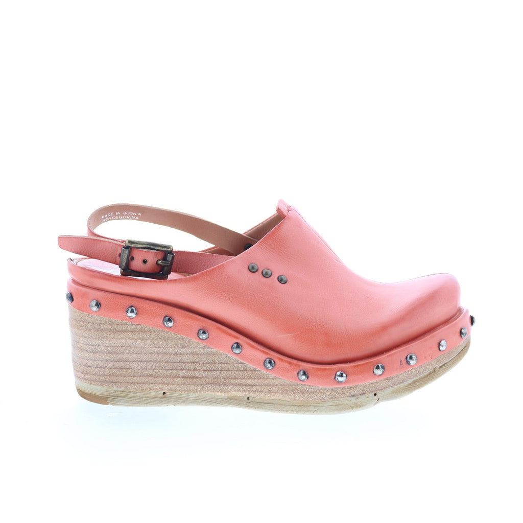 Puck Womens Orange Leather Hook & Loop Wedges Sandals Shoes