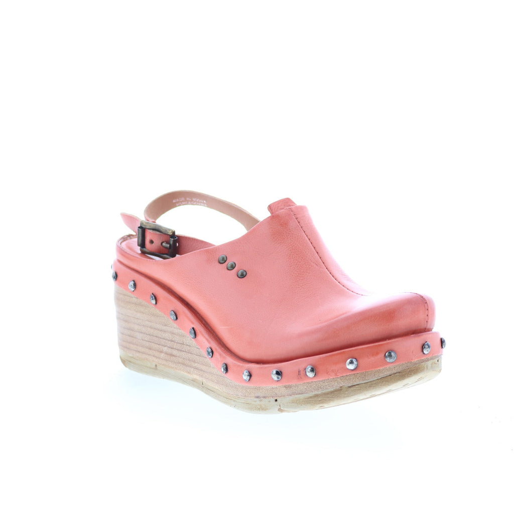 Puck Womens Orange Leather Hook & Loop Wedges Sandals Shoes